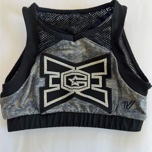 Black & Silver Mesh Cheer Top | Rhinestone ECE Logo | Youth M